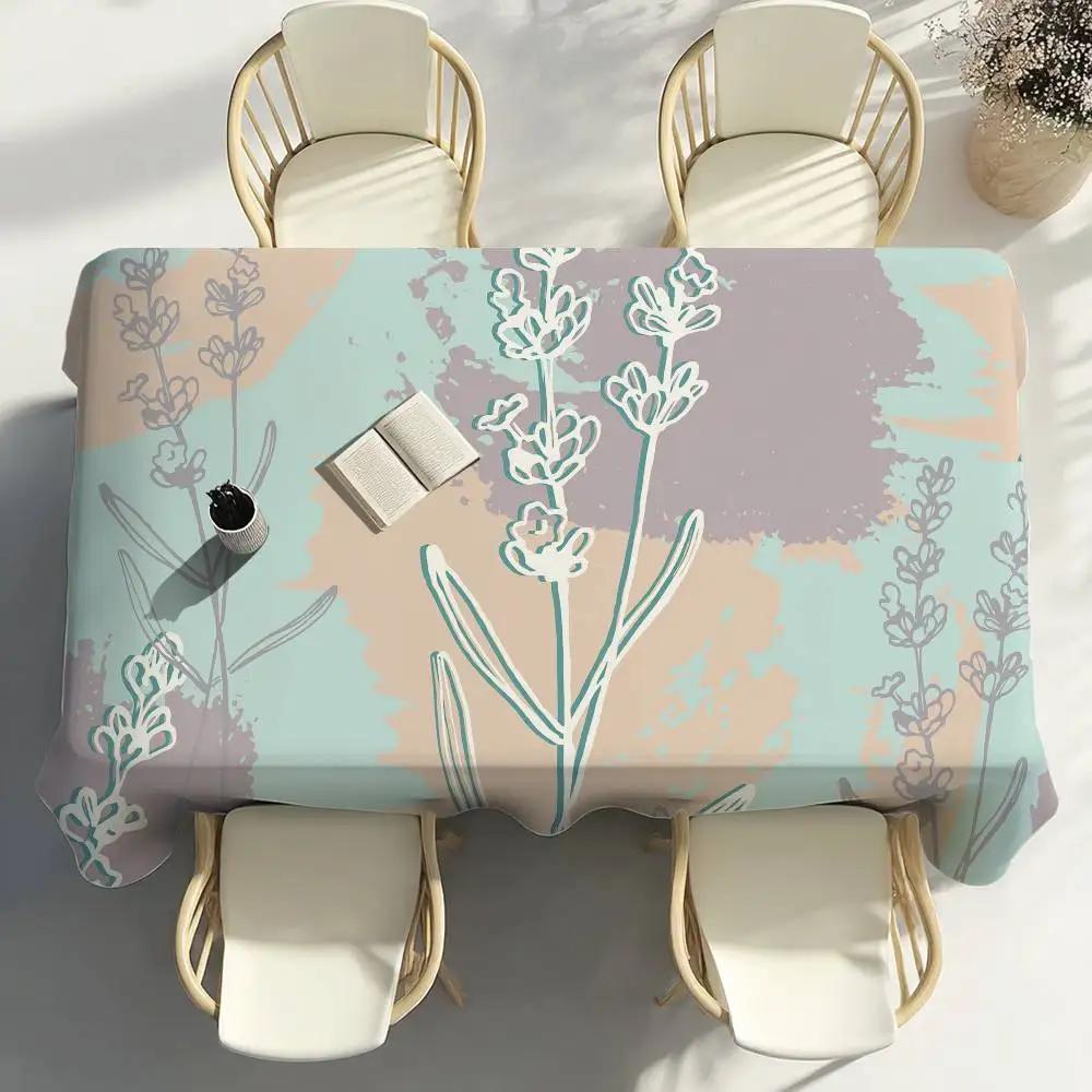 Lavender Flowers Table Cloth Party Decor Dining Room Home Kitchen Patios Waterproof Stain-Proof Table Cloth