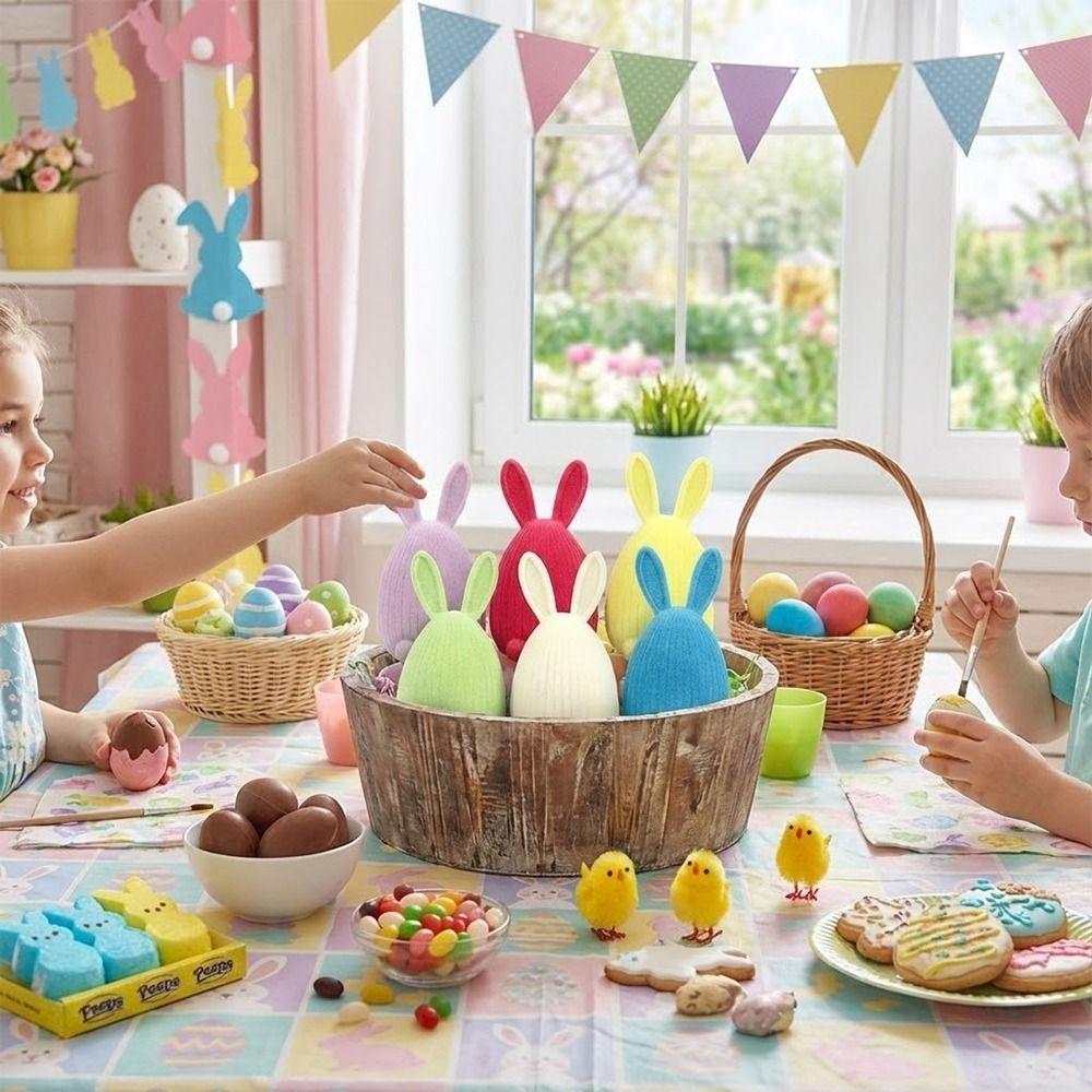 Multicolor Miniature Knickknacks Resin Cartoon Buuny Statue Easter Egg Rabbit Desktop Ornament