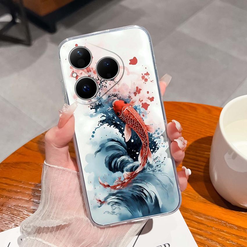 For Huawei Pura 80 70 Pro Plus Ultra Honor X6C 8C Phone Bags Cute Big Eyed Black Cat Patterns Luxury Transparent Lens Protection Case For Huawei Shell