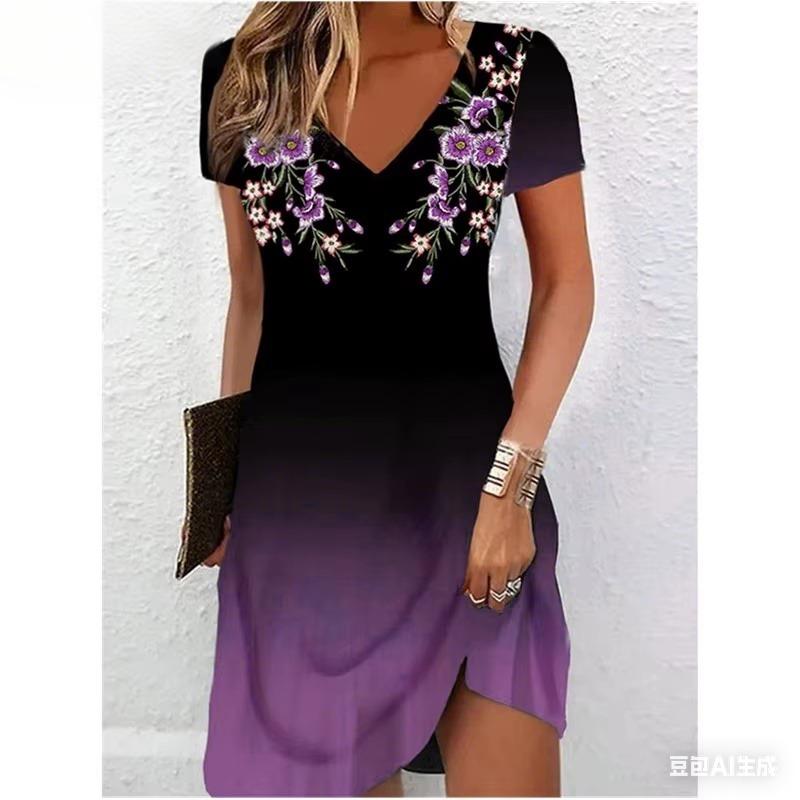 Zomerse Bloemen Damesjurk Mode Casual Boho Strand Zomerjurk Korte Mouw V-hals Sexy 3D Print Losse A-lijn Jurk Femme Vestidos
