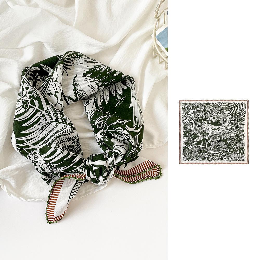 Summer 61 Silk Collection Women's Silk Scarf Medium Square Scarf Double Crepe Fashion Sunscreen Silk Scarf Mulberry Silk Lace Premium Sense