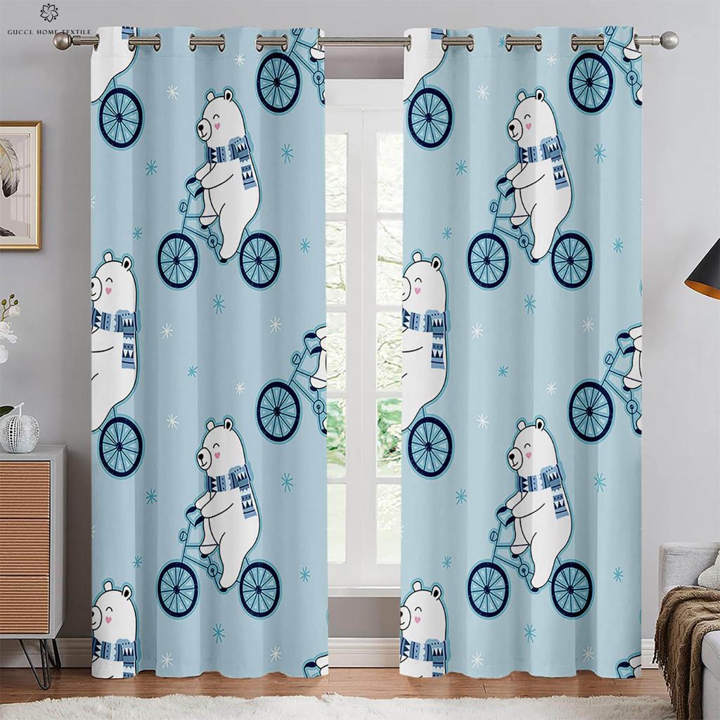 Kreslené závěsy s potiskem medvídka do dětského pokoje, dekorativní závěsy vhodné do ložnice, obývacího pokoje, okna v pracovně, 2 ks
