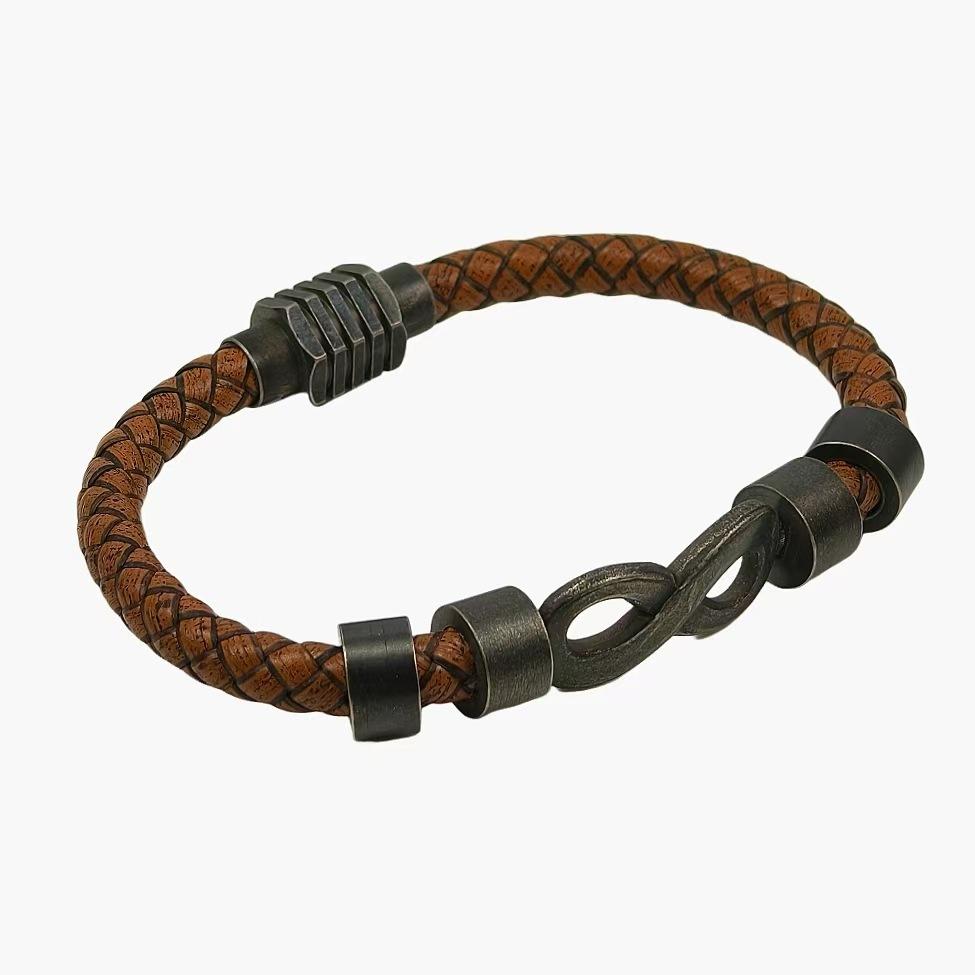 2026 European and American New Retro 8-character Black Bracelet Simple and Versatile Bracelet Leather Men