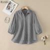 ZANZEA Women Casual Turn Down Collar Plaid Print Loose 3/4 Sleeve Blouse