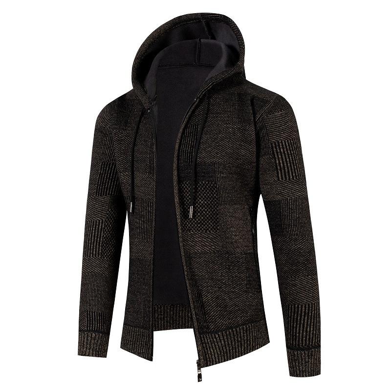 Pull à capuche pour homme, veste décontractée en tricot à carreaux, empilée et épaissie, nouveau cardigan d'automne et d'hiver