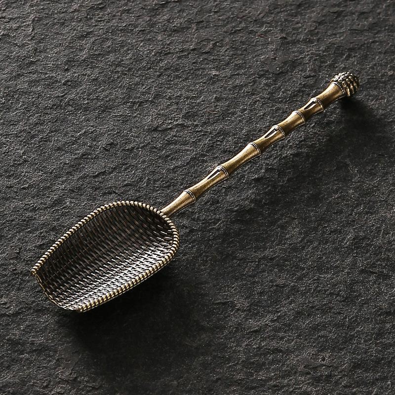Kung Fu tea, copper alloy tea, tea dial, tea ceremony six gentlemen solid wood, tea tool teaspoon, tea shovel teaspoon