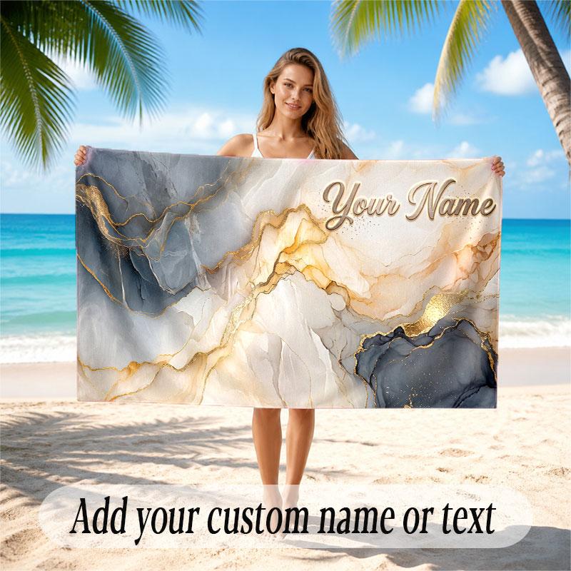 Abstract Geometric Theme Soft Beach Towel Personalized Custom Name Text Towel Portable for Beach Pool Travel
