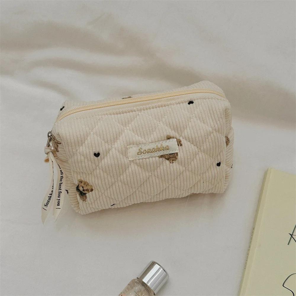 

Carto Bear Women s Cosmetic Bag Portable Corduroy Ladies Travel Makeup Storage Bags Simple Girls Pencil Case Clutch Purse