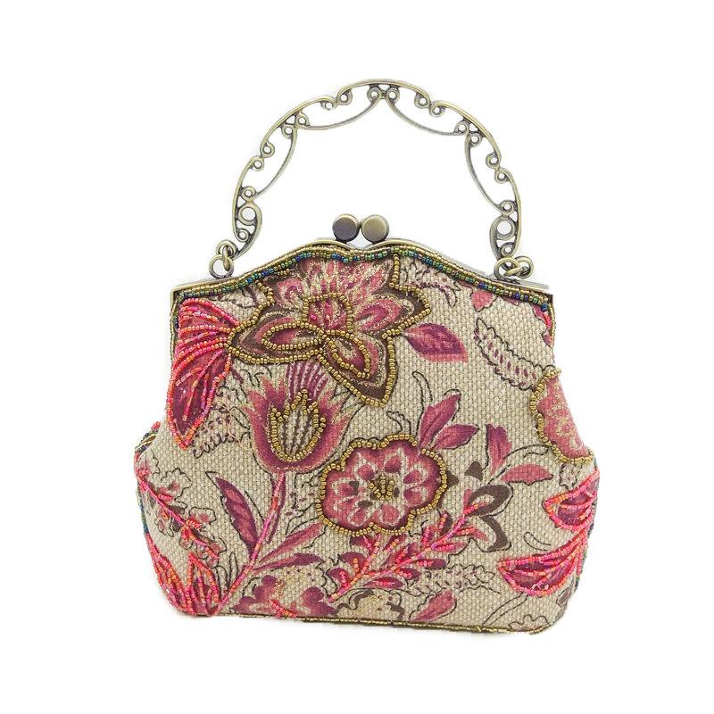 

Boutique De FGG Chinese Style Embroidery Floral Women Beaded Evening Purse Bridal Flower Clutch Bag Wedding Party Frame Handbag красный