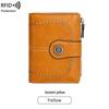 2023 RFID Women's Oil Wax Leather Wallet: Short Card Holder with Coin Purse and Fashion Buckle Zipper.