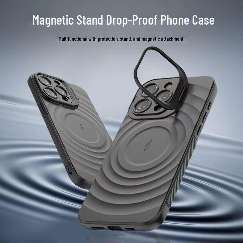 Wave Pattern iPhone 17 Pro Max Case with Magnetic Lens Holder, Apple 16/15 Compatible, Drop-Proof, Cross-Border Design