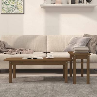2 Piece Coffee Table Set Honey Brown Solid Pine Wood
