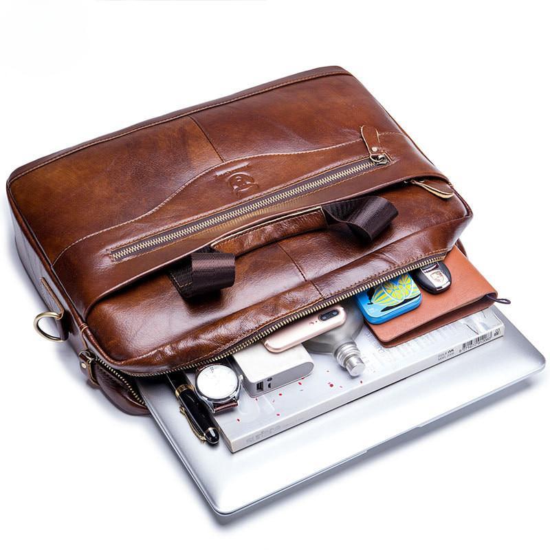 Documents Bag Genuine Leather Men's Briefcase Vintage Business Computer Bag Messenger Bags MIT