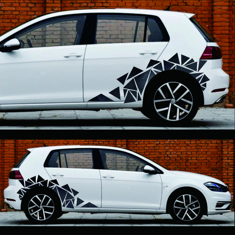 78"x23" Car Side Stickers Camouflage Triangles Graphics Decals Carbon Fiber Look