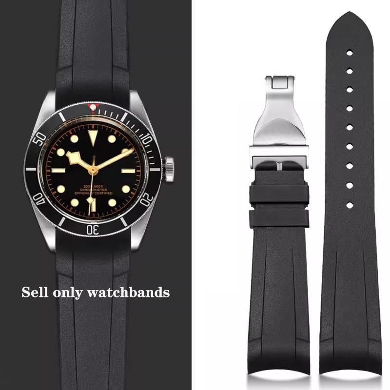 Bracelet de Montre Courbé en Caoutchouc pour Tudor Rudder Biwan Bronze Petite Fleur de Cuivre Fleur Rouge Bracelet de Montre 22mm Bracelet de Montre Étanche