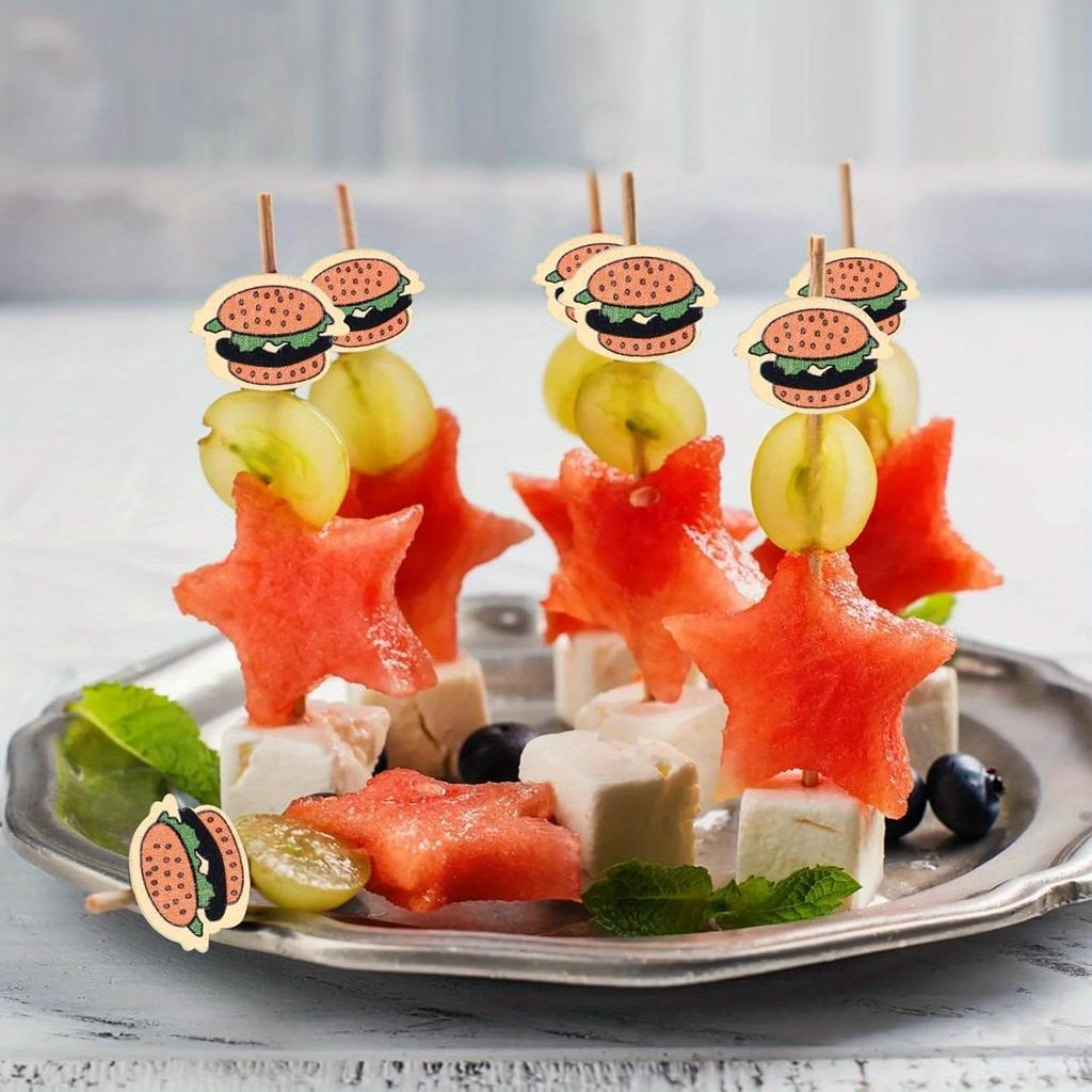 100Pcs Hamburger Garnish Bamboo Sticks Disposable Fruit Sticks Food Picks Sandwich Decor Bento Accessories Party Buffet Fork