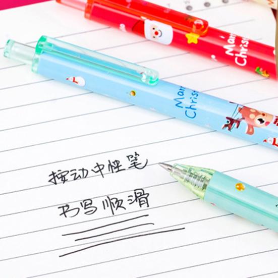 6Pcs Gel Pen Quick Drying Smooth Writing Stationary Christmas Themes Press Writing Pen for Student