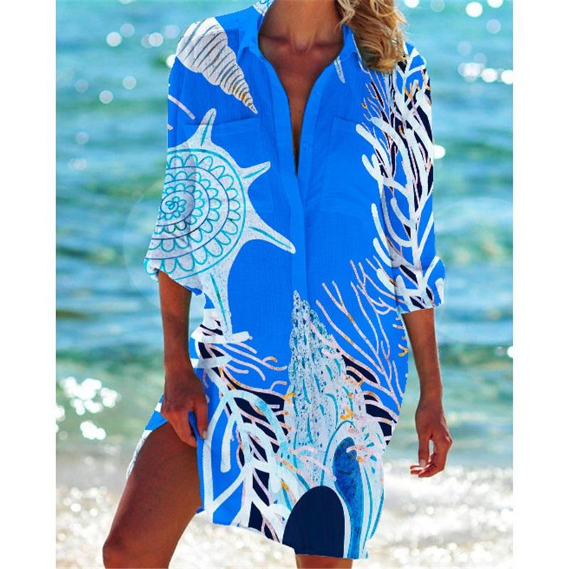 Women's Bikini Cover Up Shirt Swimwear Cardigan Printed Vacation Beach Sexy And Stylish Beachwear Ideal For Summer Pool And Beach Activities