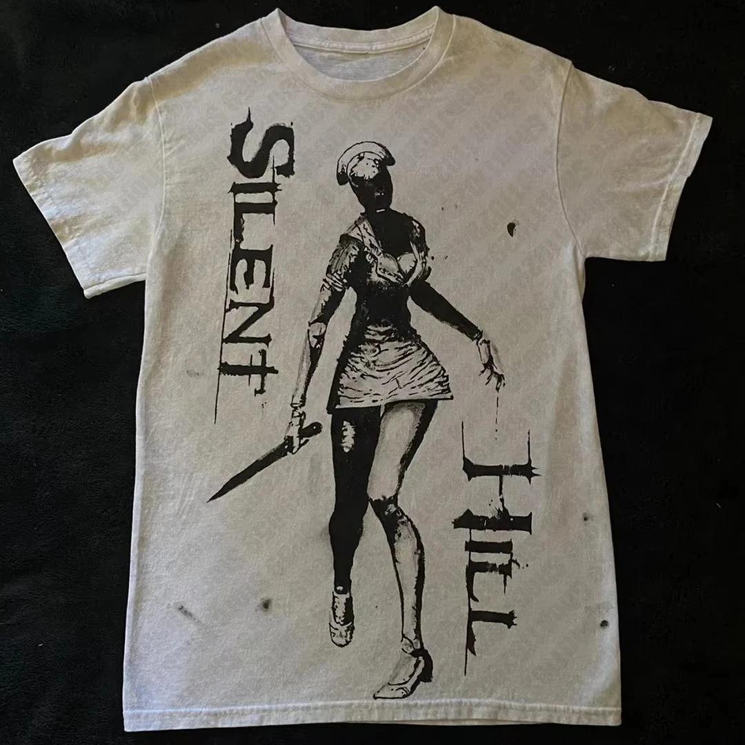 

Футболка Silent Hill Nurse Vintage Horror, Унісекс Класична Психологічна Жахи Гра Фанат Вуличний Одяг Футболка, 100% Бавовна Повсякденний Верх XXXL синій