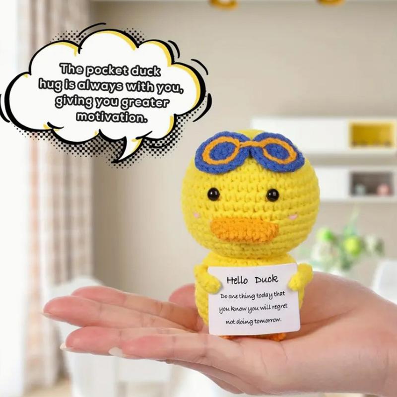 New Positive Duck Cute Wool Yarn Knitting Doll With Card Funny Handmade Crochet Duck Doll Christmas Gift Home Room Decoration