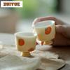 2pc/lot Hand-painted Persimmon Apricot Ceramic Teacup Handmade Tea Bowl Single Cups Meditation Cup Chazhan Tea Ceremony 35ml
