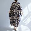 DIMANAF 2025 New Plus Size Summer Dress Women Vintage Printing Loose Casual Dress Long Soft Linen Dress Maxi