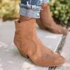 Cizme de piele Femei Piele naturală Vârf ascuțit Toc mediu Cizme de gleznă Toc gros pătrat Slip On Cizme western Cizme cowboy Femei Nou