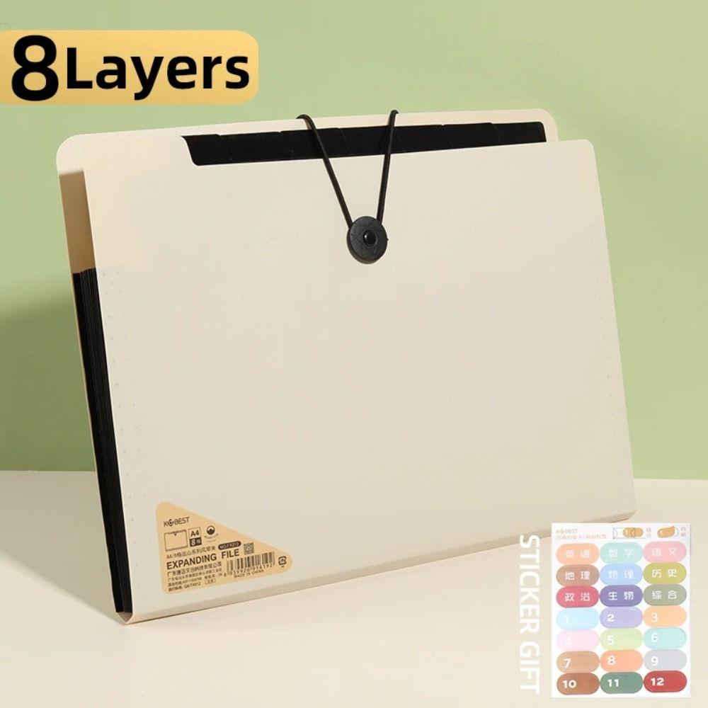 8 Layers A4 File Folder PP Expanding File Organizer Portable Document Storage Bag