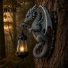 Outdoor Solar Lamp Dragon Wall Light, Vintage Resin Sculpture Lamp, Hanging Lantern Waterproof Gothic Garden for Fence Yard, Halloween Decor