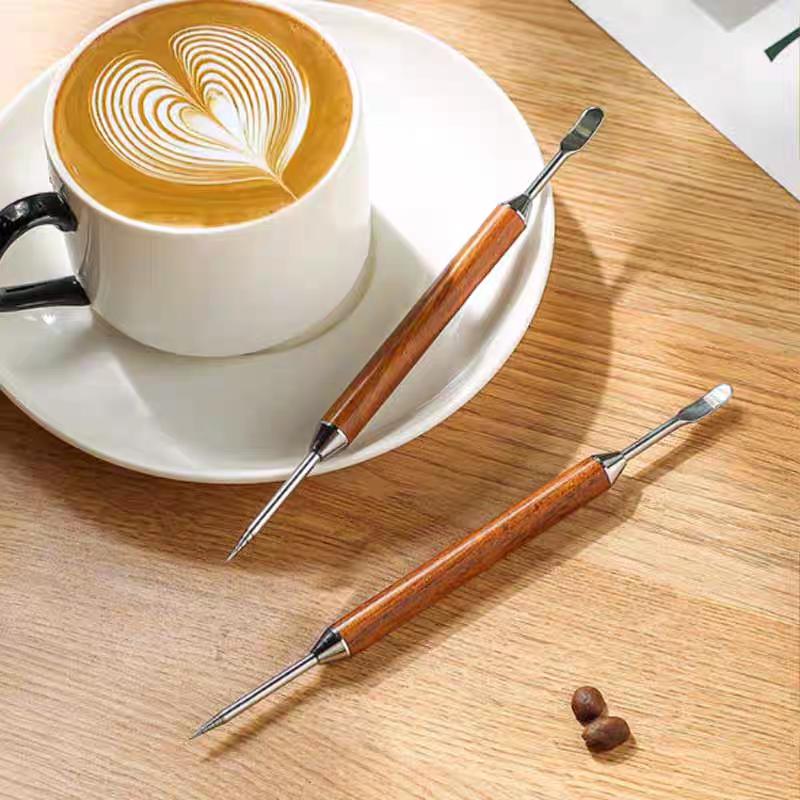 Redwood Coffee Latte Art Pen, Stainless Steel Needle Tool, Kitchen Tool, Espresso Needle, Wooden Handle