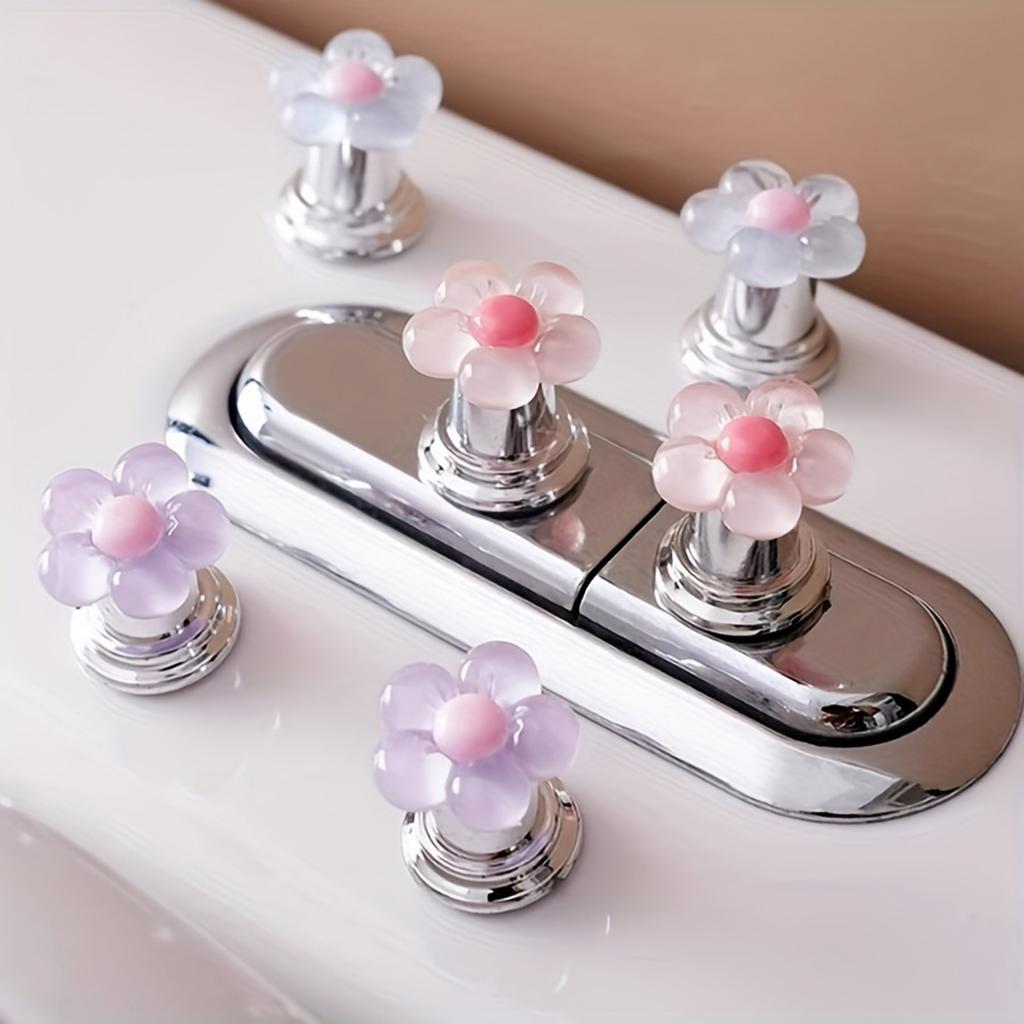 Cute Flower Toilet Flush Button, Toilet Tank Push Button with Lid, Bathroom Flush Accessory and Purple