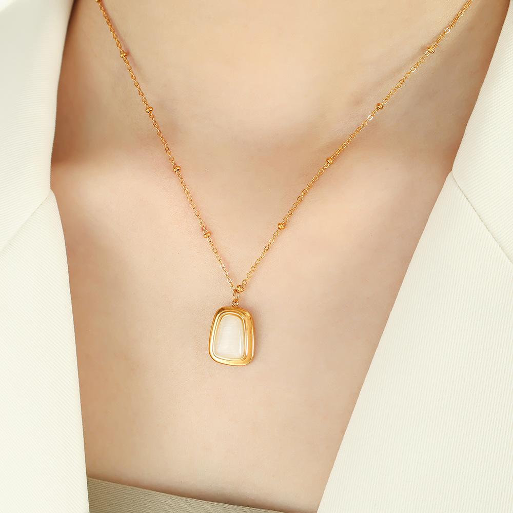 European and American simple opal pendant necklace earrings women's jewelry set gold-plated 18k