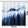 Mountain Shower Curtain, Navy Blue Misty Forest Shower Curtain Set Waterproof Nature Scenery Bathroom Decor with Hooks, 72x72 Inch