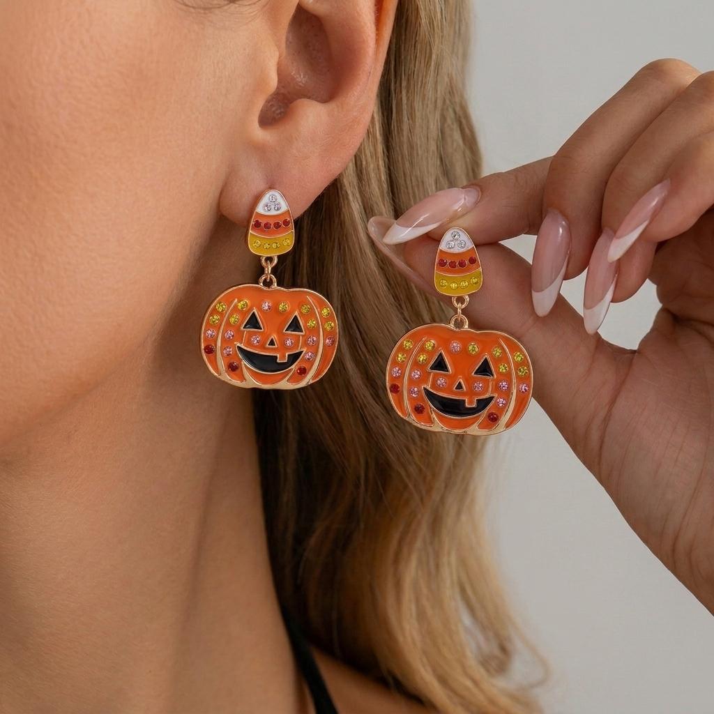 Creative Cartoon Akimbo Pumpkin Leg Dangle Earrings for Women Halloween Enamel Spider Drop Earring Festival Party Jewelry Gifts