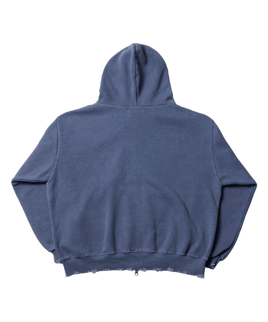 Ten Past Seven Vintage Washed Pigment Zip-Up Hoodie - Denim