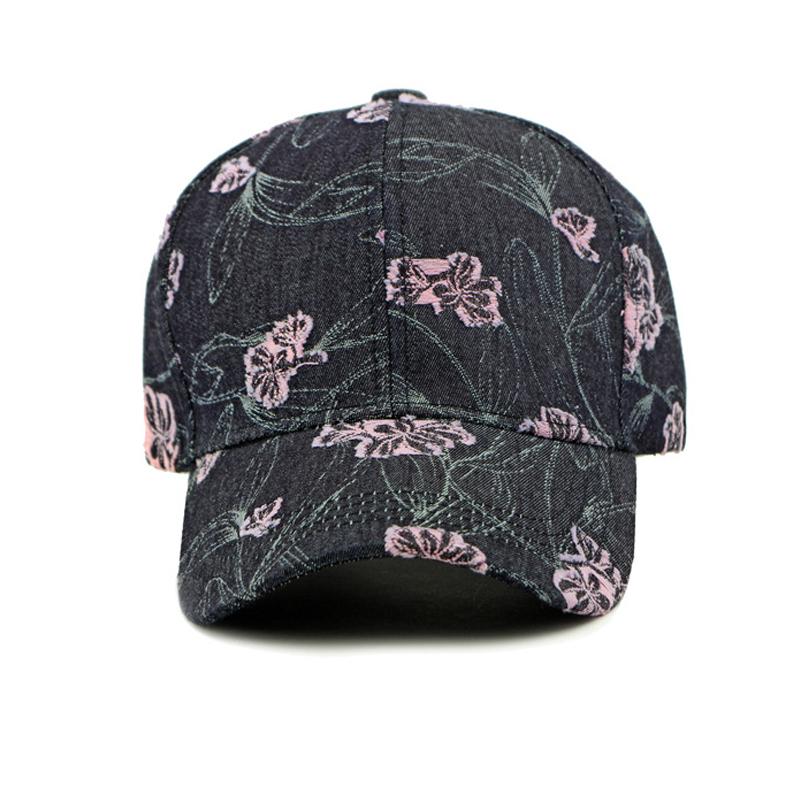 Women Jacquard Flower Cap Outdoor Sun Hat Denim Baseball Cap