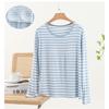 Chest Pad Modal round Neck Bottoming Shirt Women Plus size Slimming Bra-Free Stripe Pajamas Loose Long sleeve Casual Top