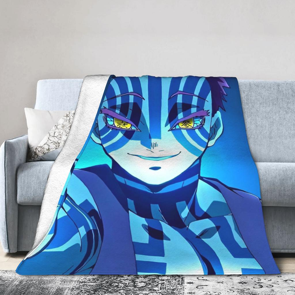 Akaza Blankets Velvet Anime Kimetsu No Yaiba Soft Throw Blanket for Car Sofa Couch Bedroom Quilt