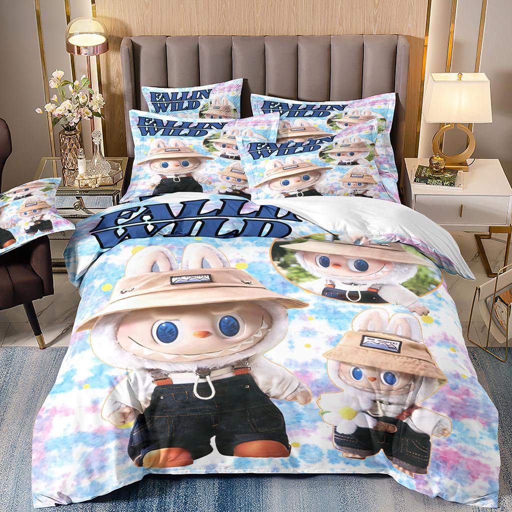 Cartoon Cute Labub 3D Printed Quilt Cover Three-Piece Set Student Dormitory Bedding Four-Piece Set