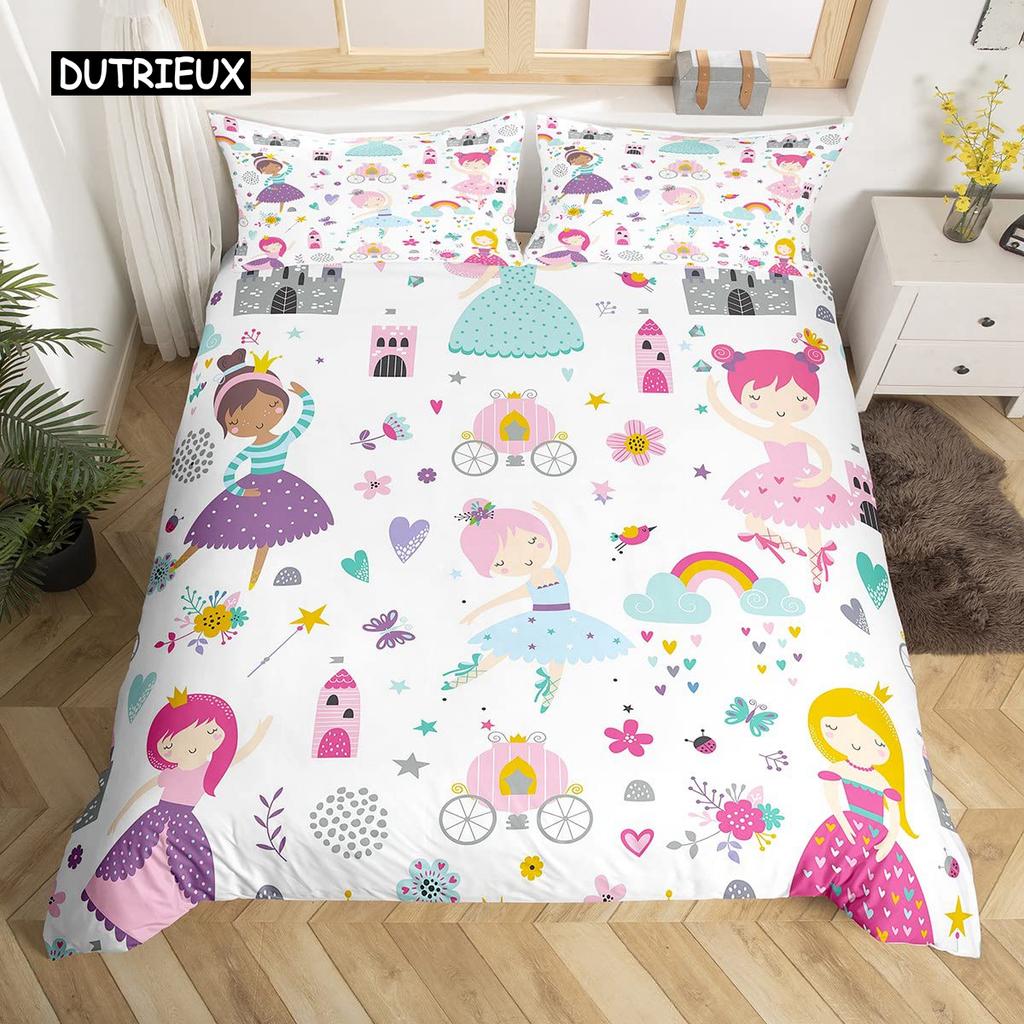 Set de cuvertură de pilota pentru fete de balet King Size Pink Set de lenjerie de pat Balerini minunați Copii Fete Husă de pilota din poliester moale prințesă