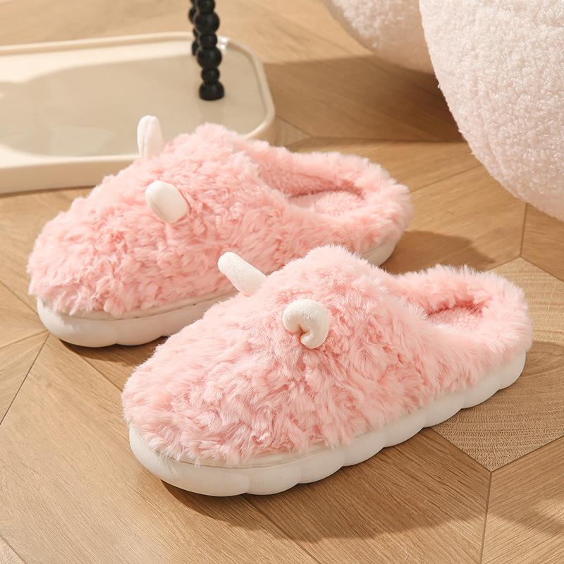 Cotton slippers autumn and winter cute croissant home plush warm and plush couple slippers