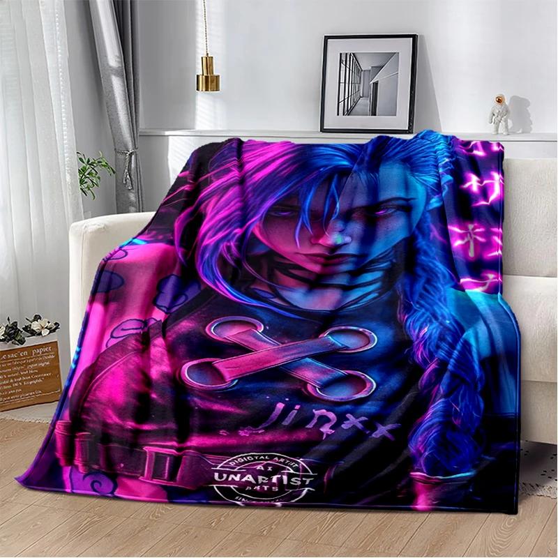 LOL 29 Styl Jinx League of Legends Kreslená flanelová deka, Měkká přehozová deka pro domácnost Ložnici Postel Pohovku Cestovní potah Dětský dárek