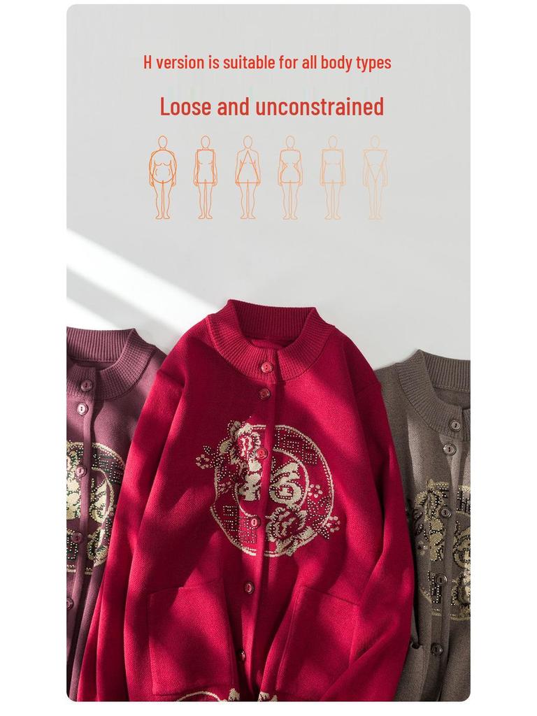 2025 New Style Tang Suit Plus Velvet Warm Sweater for Middle-Aged and Elderly Women