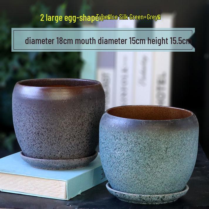 Breathable Ceramic Flower Pot with Tray for Gardenia and Succulents, Chinese Style, Large and Durable for Balcony Use.