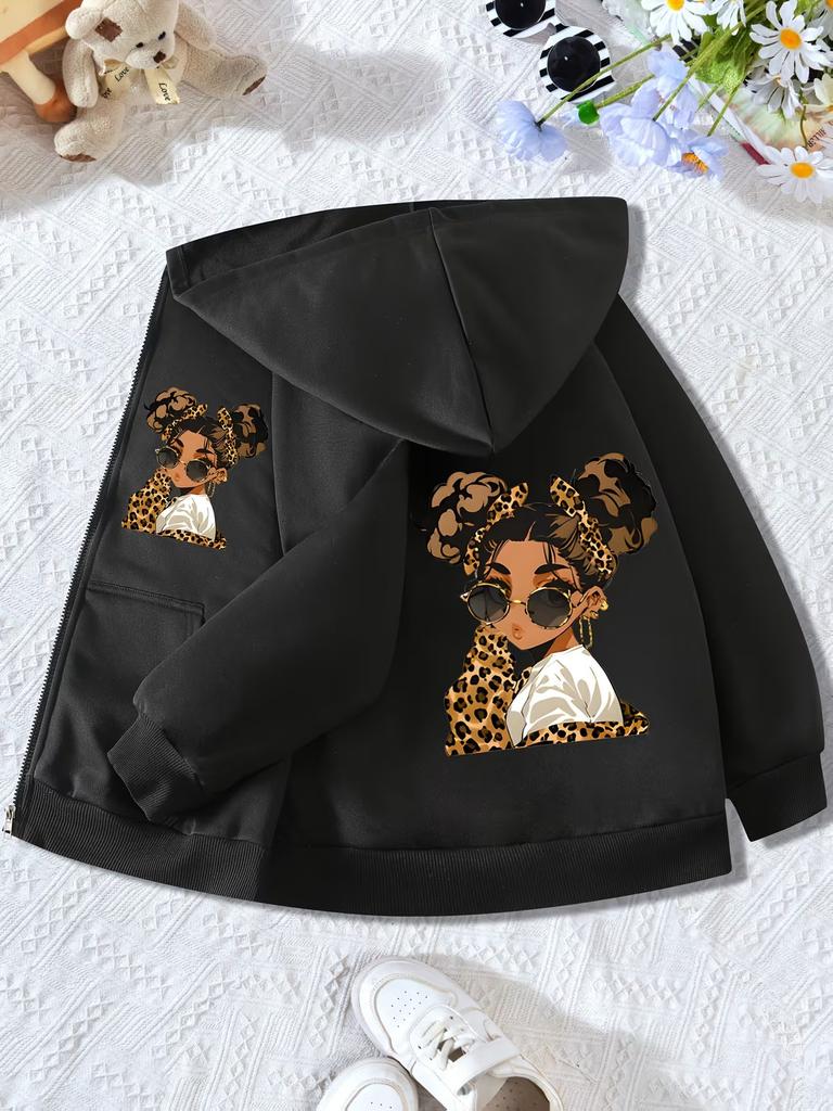 Hip Hop Girl Print Hoodie Unisex Jacket for Boys Girls Zipper Winter Autumn Trendy Cartoon Sweatshirts Zip Up Hoodies Kids