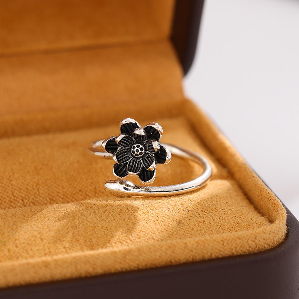 New Retro Lotus Simple Ethnic 925 Sterling Silver Jewelry Temperament Flower Lotus Opening Rings R107