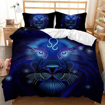 Lion Microfiber King Duvet Cover Set 2/3pcs Ultra Soft 12 Constellation Printed Comforter Cover Animal Bedding Sets Blue Black