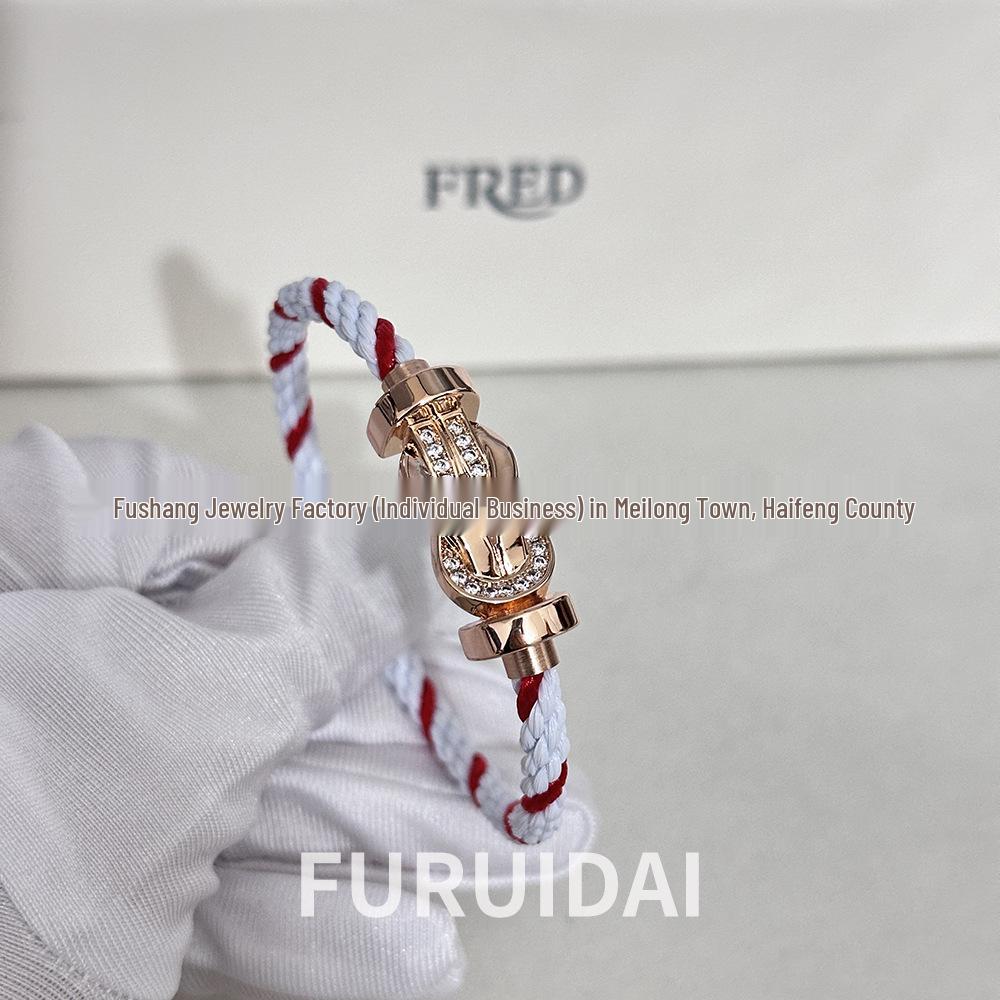 Bracciale Unisex Fei Family in Oro 18K Placcato, Ferro di Cavallo e Nodo Cinese Intrecciato, Bicolore in Nylon