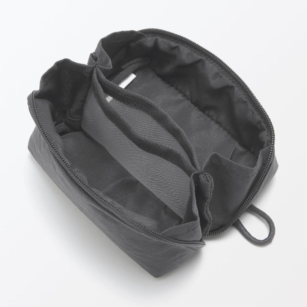 MUJI Wrinkle Nylon Dark 11 x 6 x 84473913 Wide-Opening Pouch, Gray, Small, Approx. 3.5 cm,