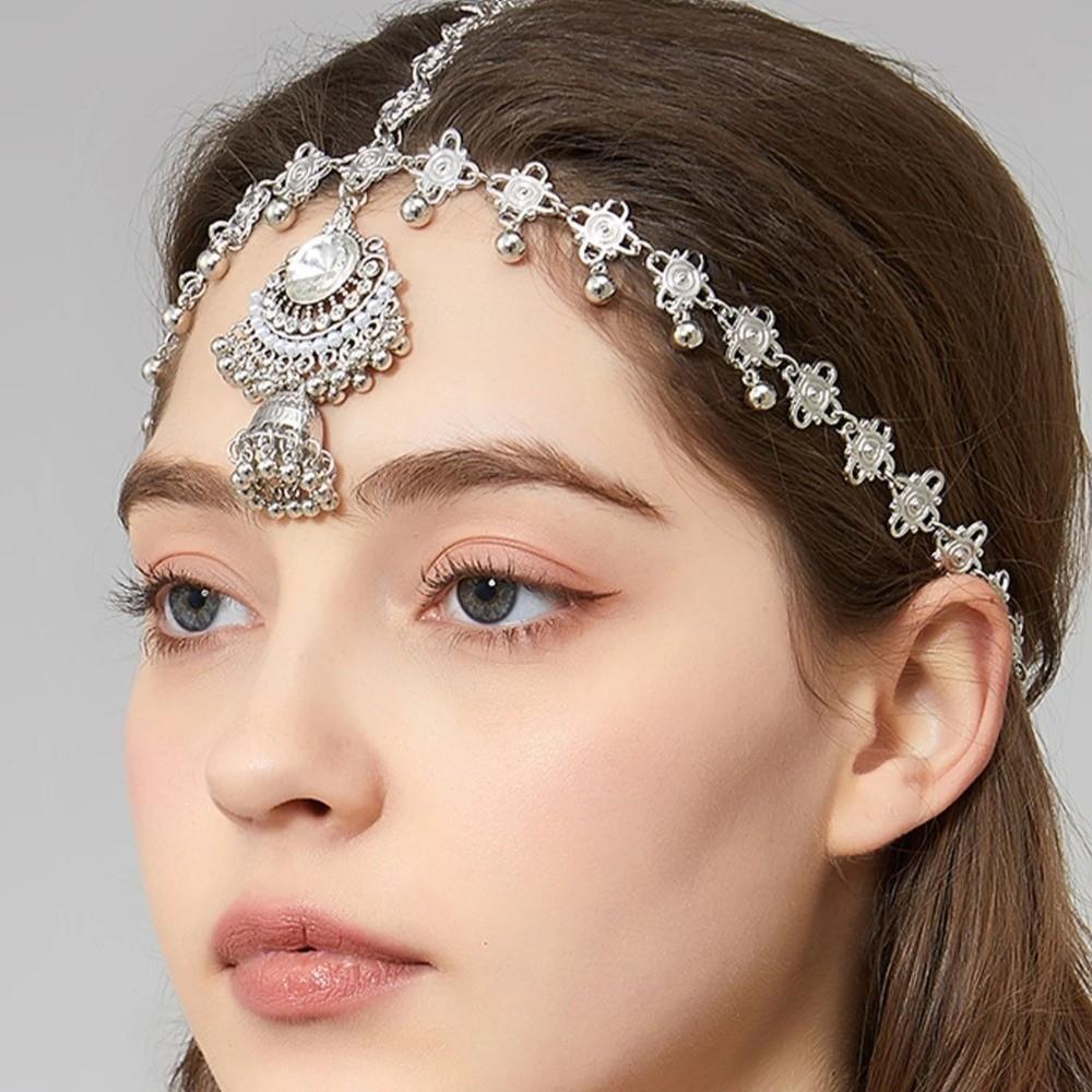 Retro Ethnic Style Headdress Multifunctional Forehead Pendant Tassel Forehead Chain Silver Color Beads Tassel Hair Accessories